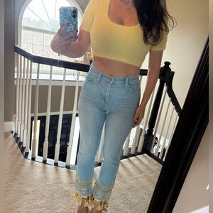L’agence tassel gold bling bead crop jeans 25 light wash sexy denim stretch